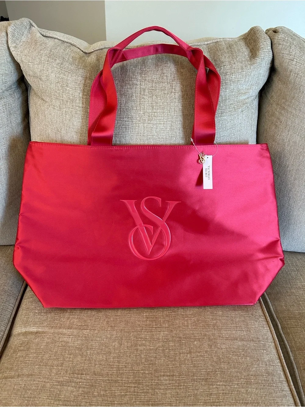 Victoria's Secret Red Embossed VS Logo Tote